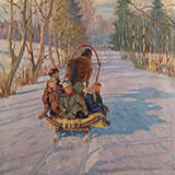 Дети в санях зимой