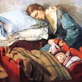 Спящая мать с ребенком