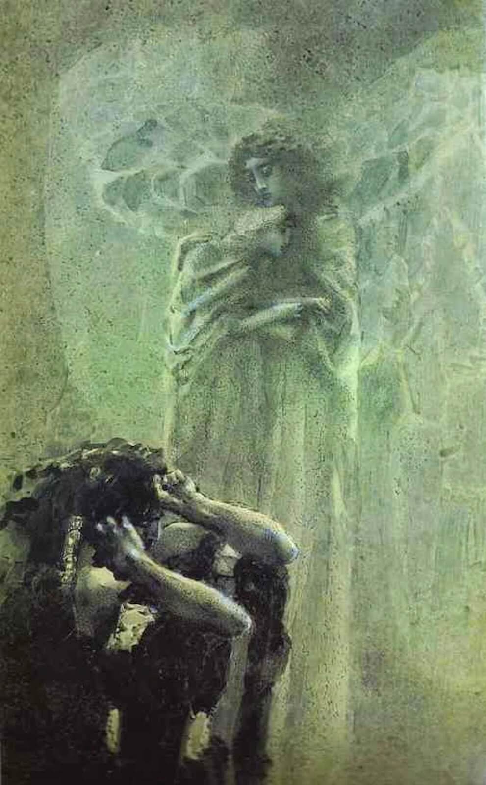 Демон и Ангел с душой Тамары», Михаил Александрович Врубель — описание  картины