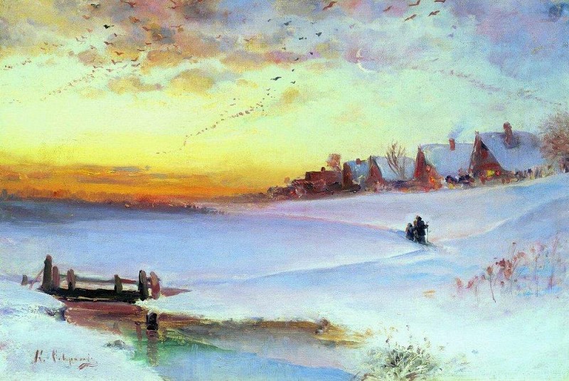 Зимний пейзаж (Оттепель), Саврасов - описание картины