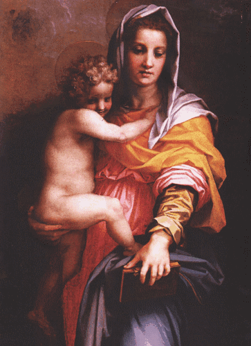 Увеличенный фрагмент картины Мадонна с Младенцем (Мадонна  гарпий) - Андреа дель Сарто