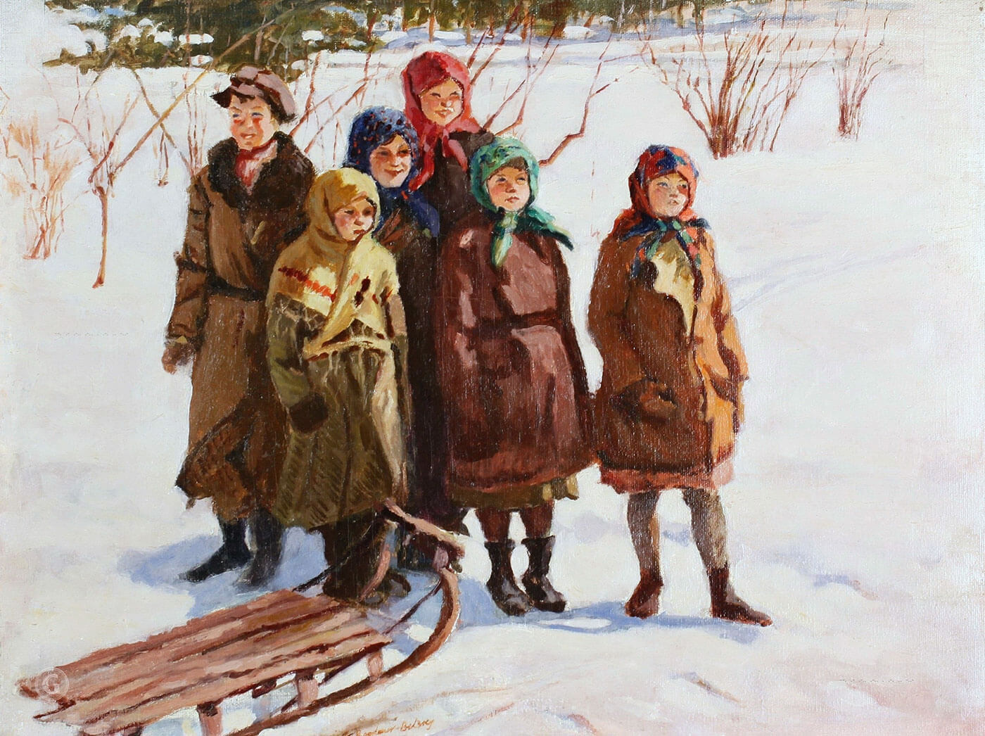 Картина «Дети с санями», Богданов-Бельский
