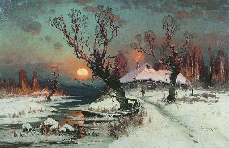 «Закат солнца зимой», Юлий Юльевич Клевер — описание картины