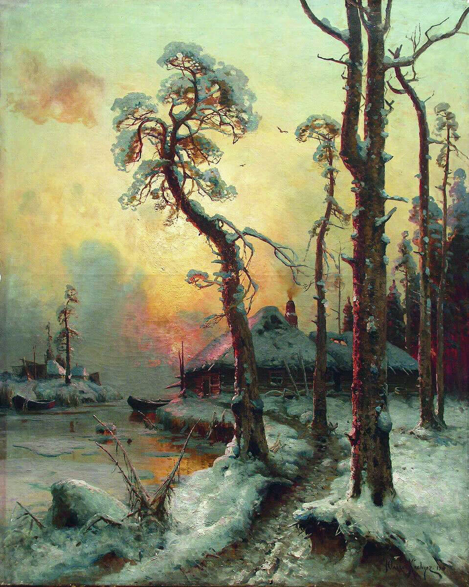 «Зимний пейзаж с рекой и домами», Юлий Юльевич Клевер